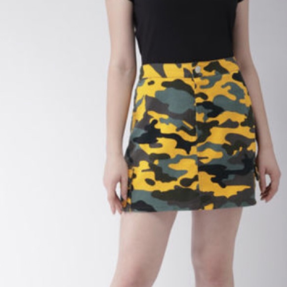 Forever 21 Yellow Camo Print A Line Mini Skirt